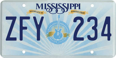MS license plate ZFY234