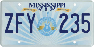 MS license plate ZFY235