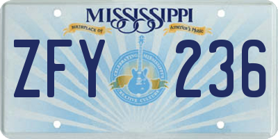 MS license plate ZFY236