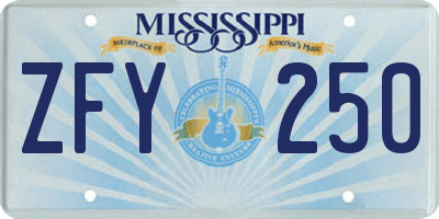MS license plate ZFY250
