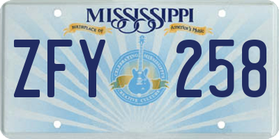 MS license plate ZFY258