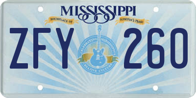 MS license plate ZFY260
