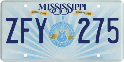 MS license plate ZFY275