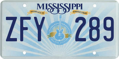 MS license plate ZFY289