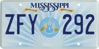 MS license plate ZFY292
