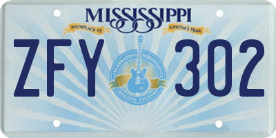 MS license plate ZFY302