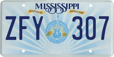 MS license plate ZFY307