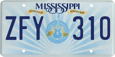 MS license plate ZFY310