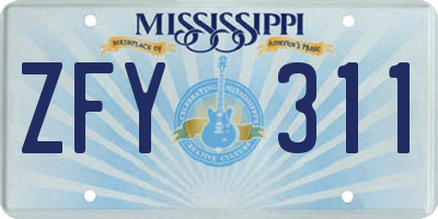 MS license plate ZFY311