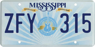 MS license plate ZFY315