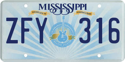 MS license plate ZFY316