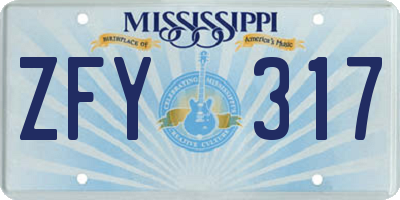 MS license plate ZFY317