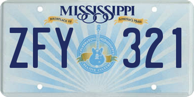 MS license plate ZFY321
