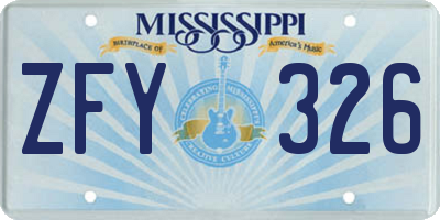 MS license plate ZFY326