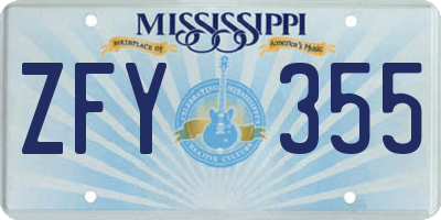 MS license plate ZFY355
