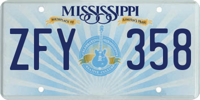 MS license plate ZFY358
