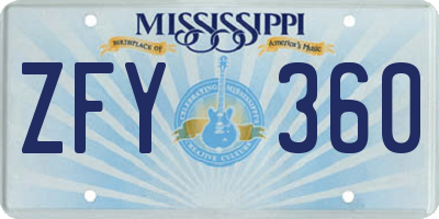 MS license plate ZFY360