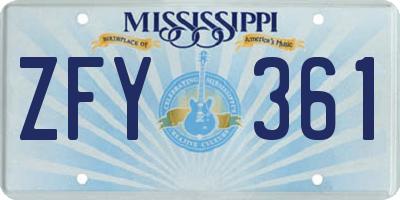 MS license plate ZFY361