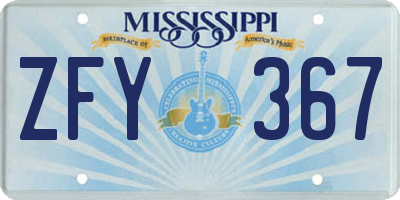 MS license plate ZFY367