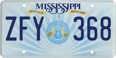 MS license plate ZFY368