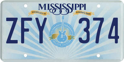 MS license plate ZFY374