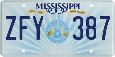 MS license plate ZFY387