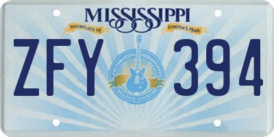 MS license plate ZFY394
