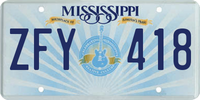 MS license plate ZFY418