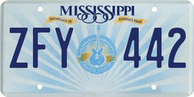 MS license plate ZFY442