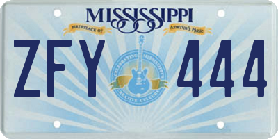 MS license plate ZFY444
