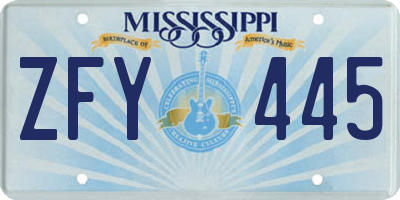 MS license plate ZFY445