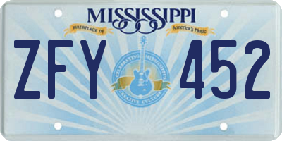 MS license plate ZFY452