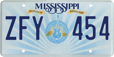 MS license plate ZFY454