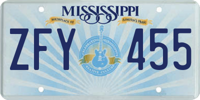 MS license plate ZFY455