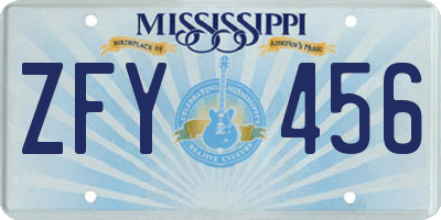 MS license plate ZFY456