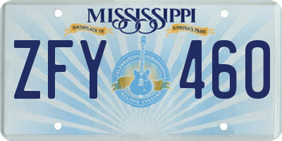 MS license plate ZFY460