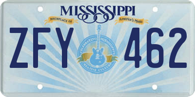 MS license plate ZFY462
