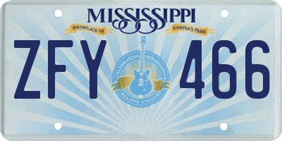 MS license plate ZFY466