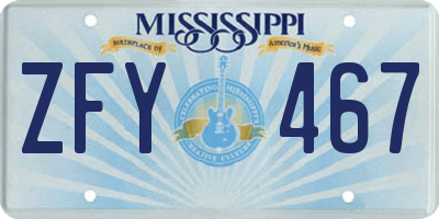 MS license plate ZFY467
