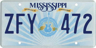 MS license plate ZFY472