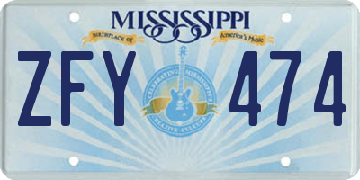 MS license plate ZFY474