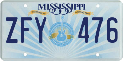 MS license plate ZFY476