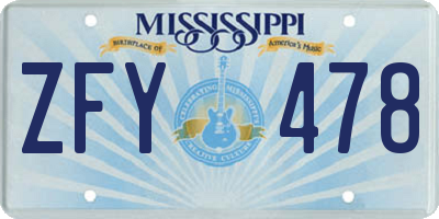 MS license plate ZFY478