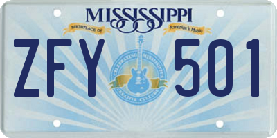 MS license plate ZFY501