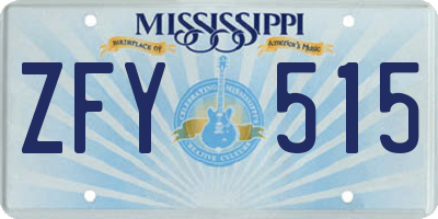 MS license plate ZFY515