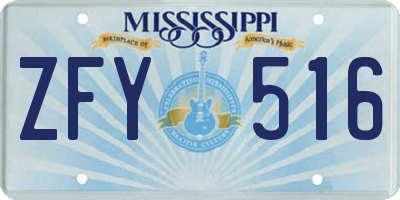 MS license plate ZFY516