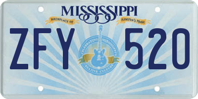 MS license plate ZFY520