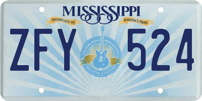 MS license plate ZFY524