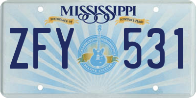 MS license plate ZFY531