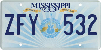 MS license plate ZFY532